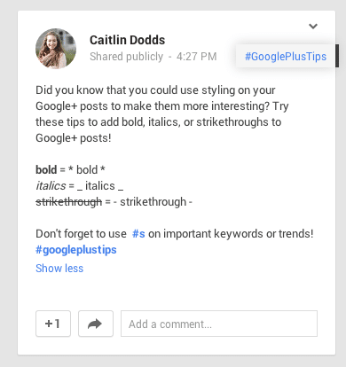 Google+ Markdown Styling