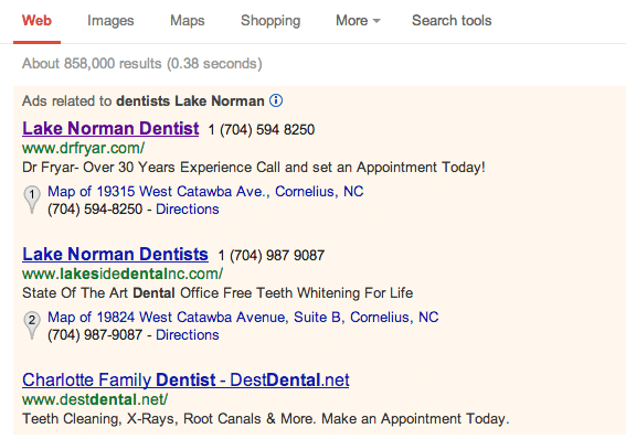 Dental PPC Ads Example