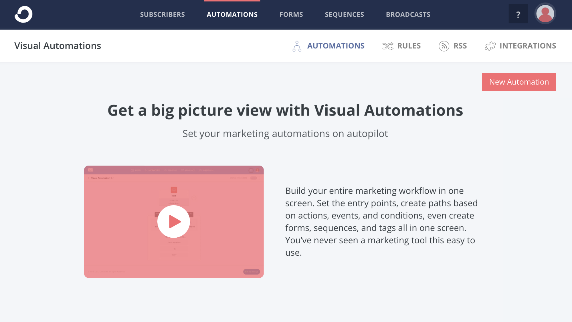 Automations Tab on ConvertKit