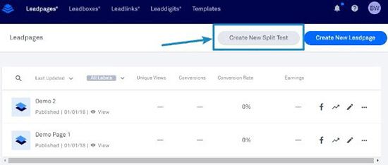 Create New Split Test Table