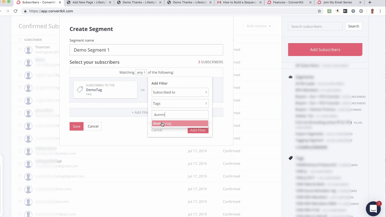 Create a Segment Options