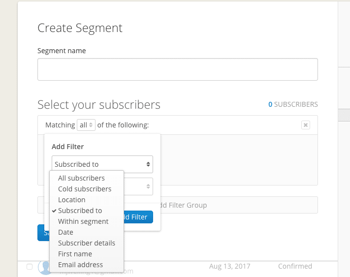 Create a Segment Options