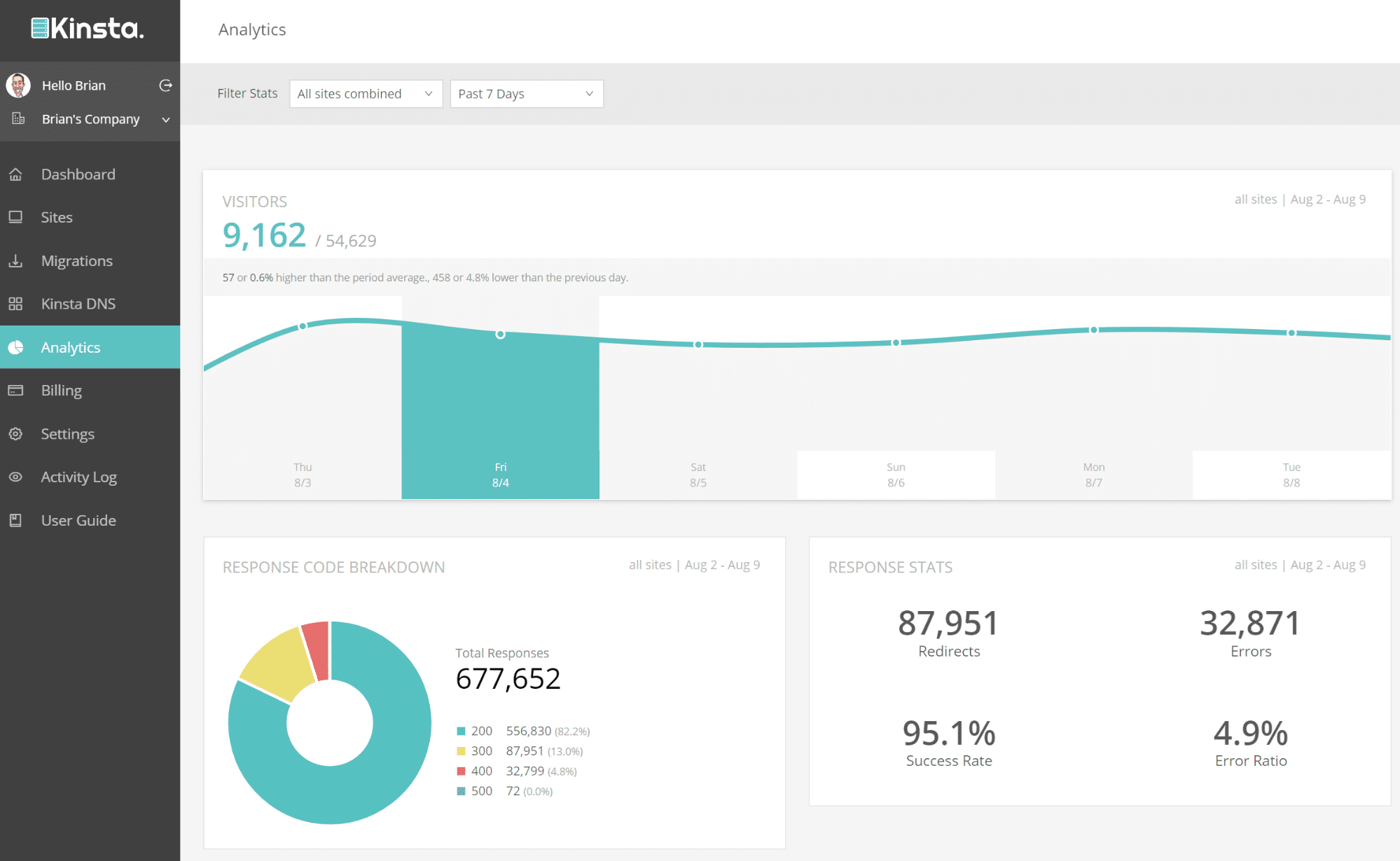 Kinsta Analytics Section