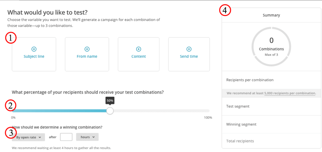 Mailchimp testing options