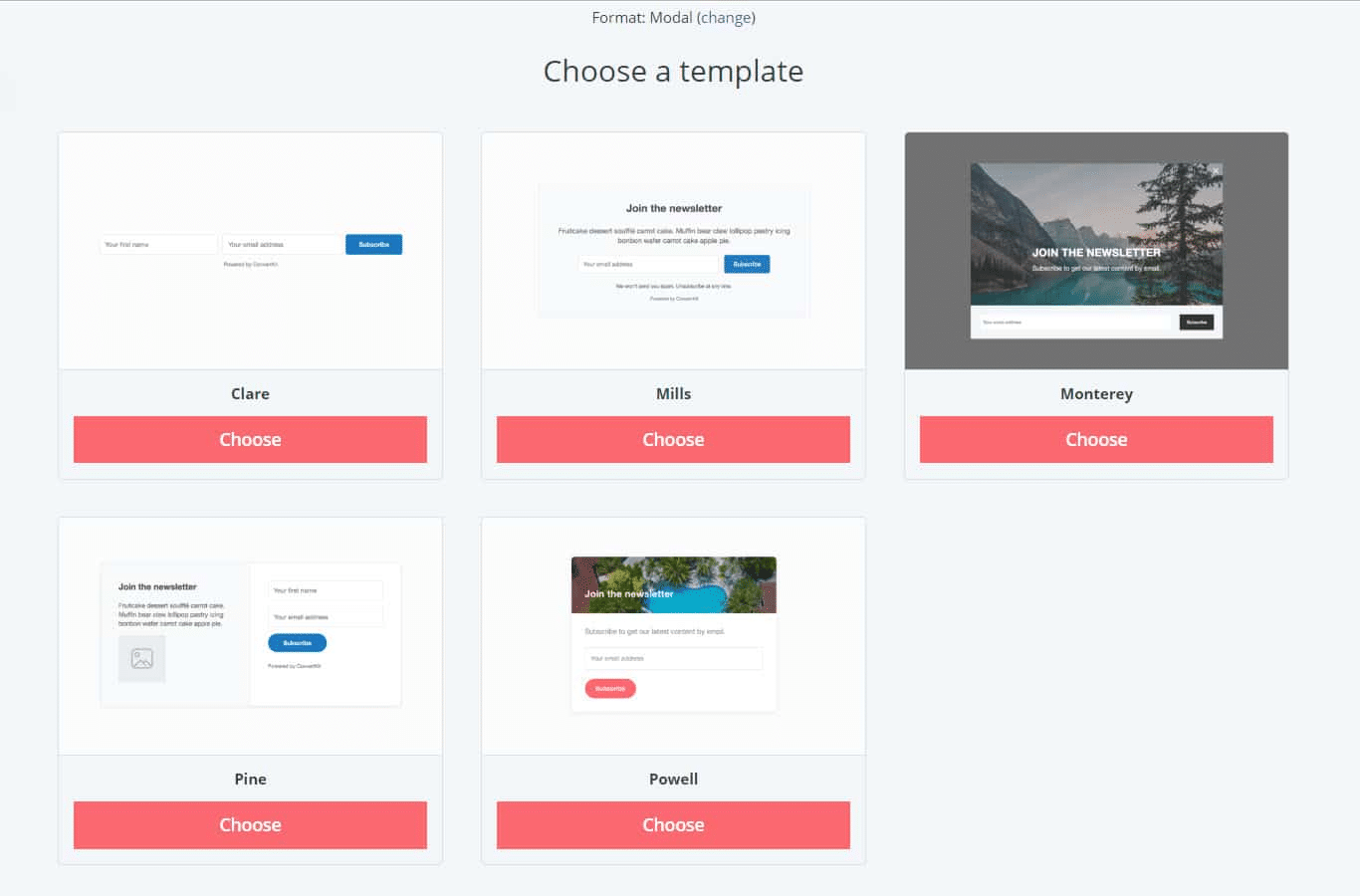 Picking a template for the landing page