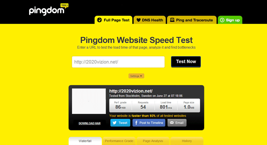 Pingdom homepage