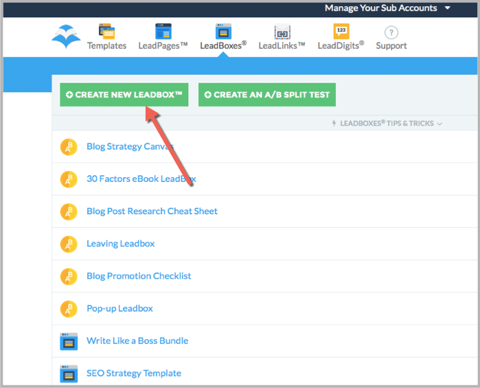 Process of creating a leadbox