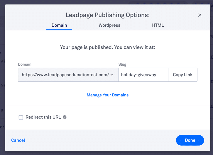 Publishing the landing page