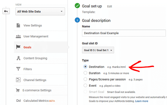 Selecting a Goal Type