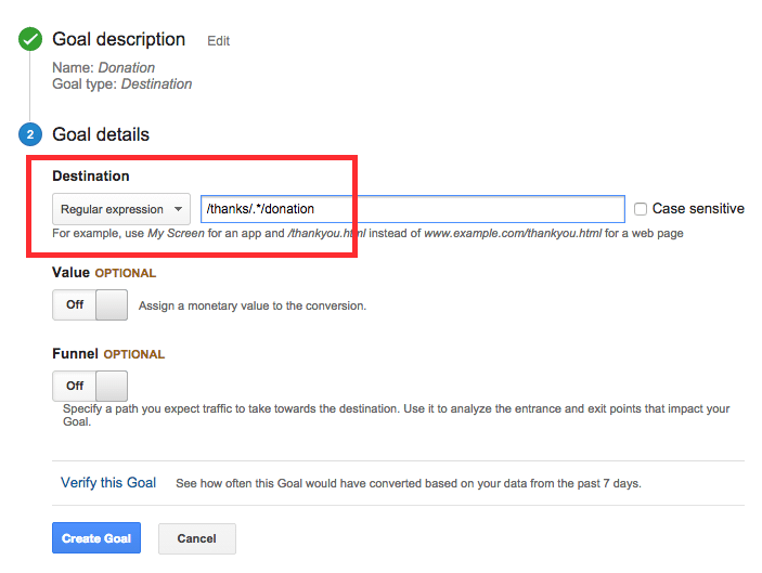 Setting the Goal Details