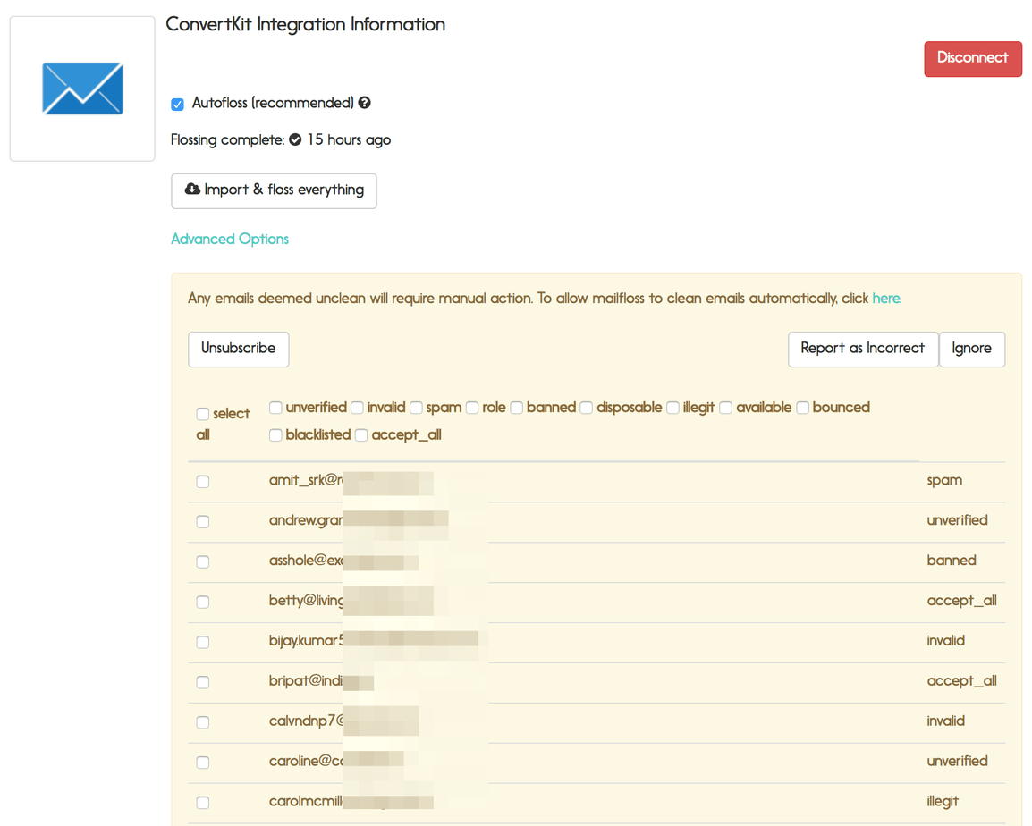 Unsuscribed users list