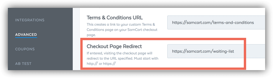 Checkout page redirect