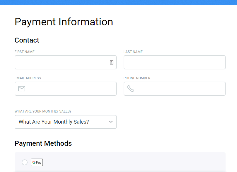 Payment information form