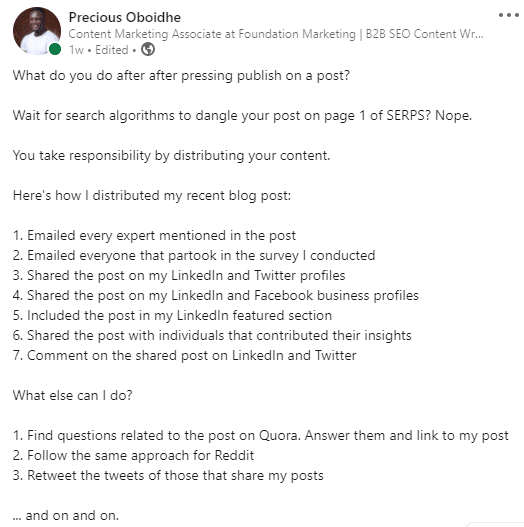 precious oboidhe linkedIn post on local seo